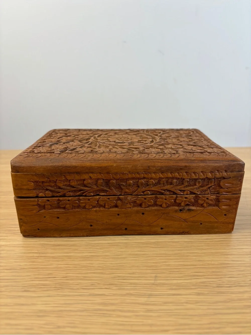Vintage Hand Carved Wooden Floral Trinket Box